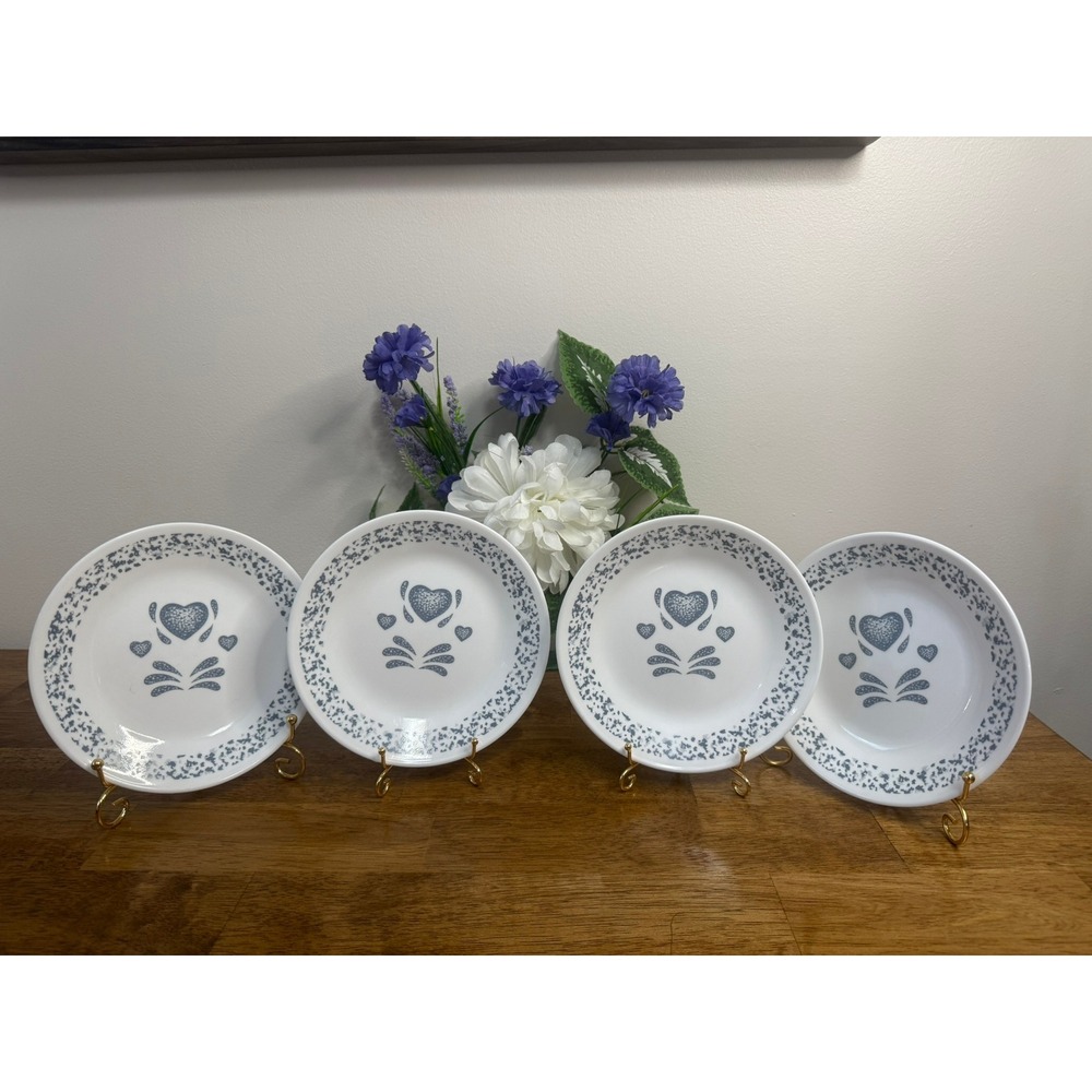 Vintage Corelle Livingware Blue Hearts Dinner Plates‎ Set Retro Dining